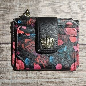 Juicy Couture black floral faux leather card holder wallet